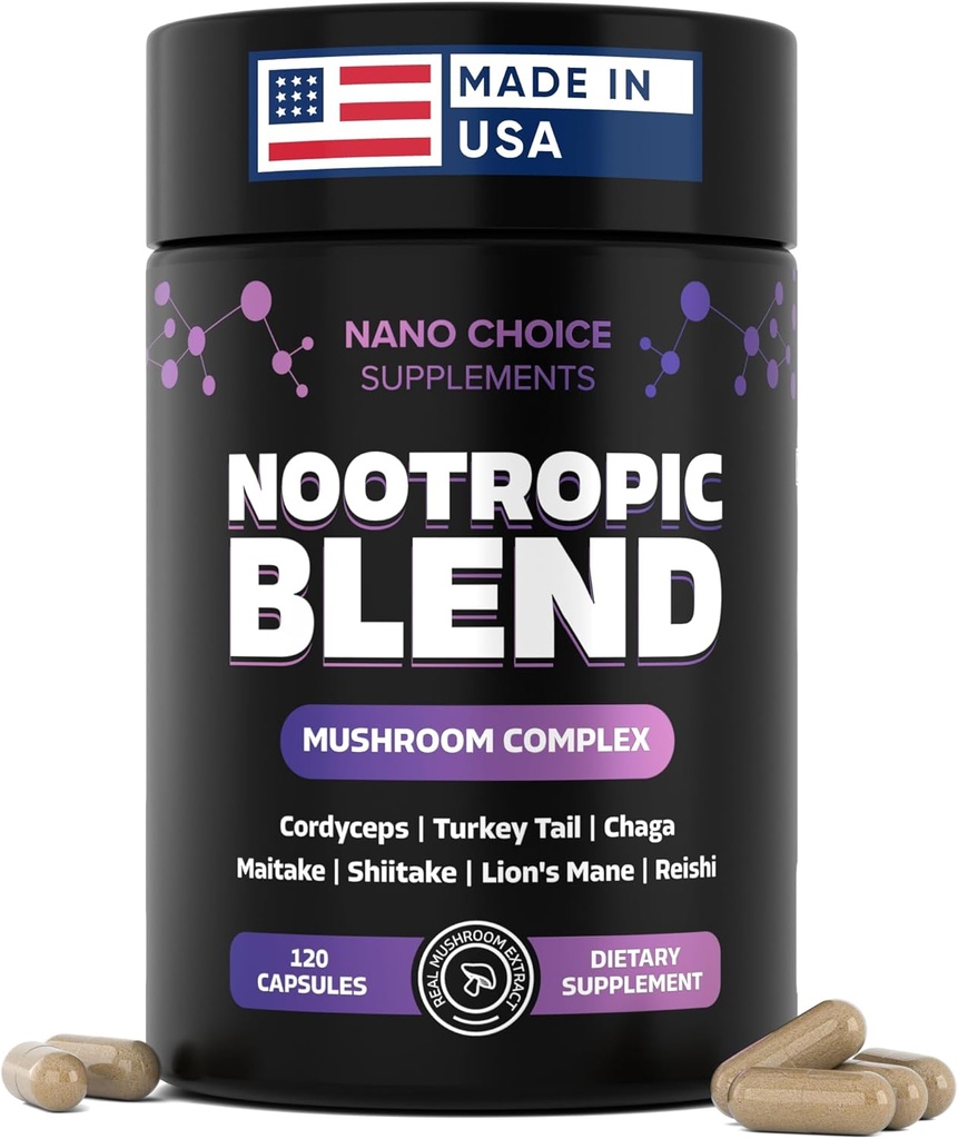 Nano Choice Nootropic Blend - Supplément complexe de champignons pour le cerveau, la concentration, la productivité et le soutien immunitaire
