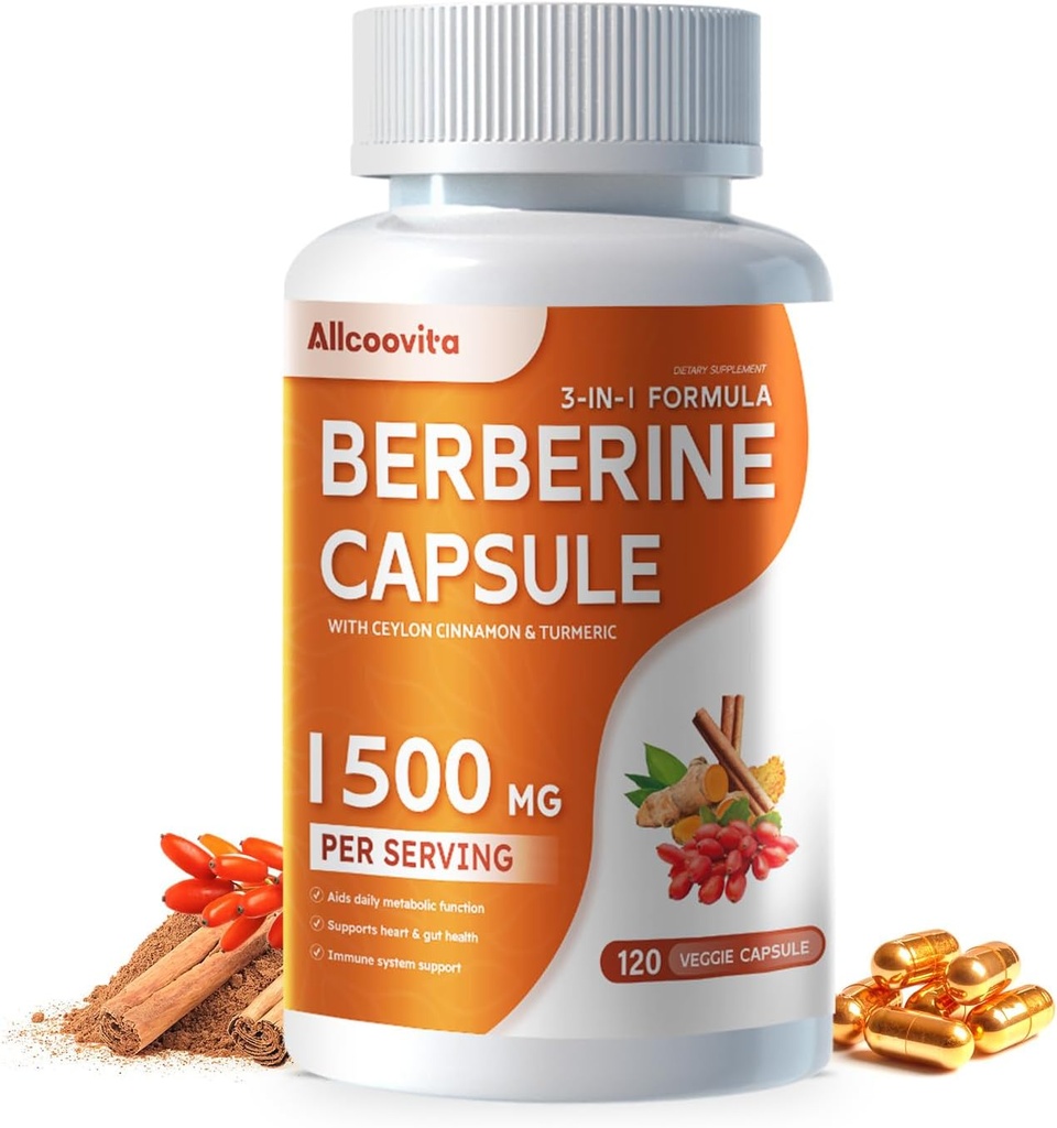 Supplément berbère - Berberine 1500mg par portion,120 Capsules - Berberine HCI - Berberine Plus - Plus Pure True Ceylan Cinnamon, Berberine HCI Root Suppléments Pills