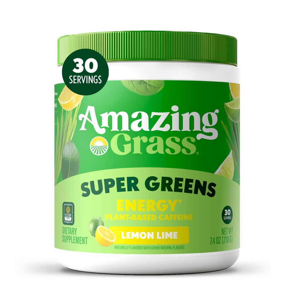 Amazing Grass Greens Blend Energy: Smoothie Mix, Super Greens Poudre et caféine végétale avec Matcha Green Tea & Beet Root Powder, Citron Lime, 30 portions (Packaging May Vary)