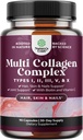 Complexe avancé multi collagène - Suppléments multi collagène sans âge avec type 1 2 3 5 & X & Biotine pour les vitamines cheveux, peau et ongles - Suppléments biotine pour les femmes et les hommes - 90 Nombre