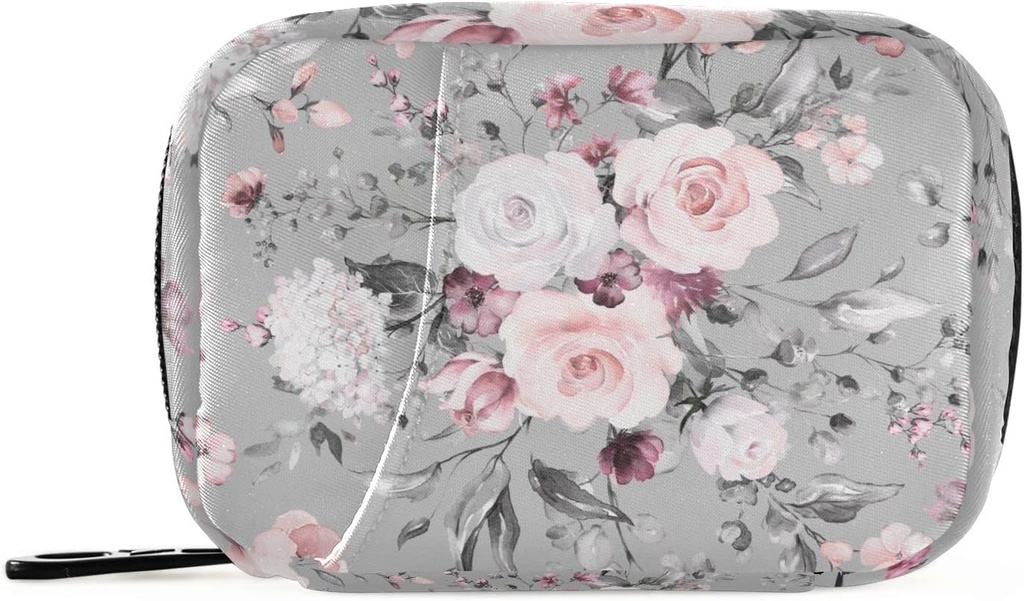 Aquarelle Flower Pill Box 7 Day Pill Case Travel Pill Organizer Bag with Zipper Portable Weekly Vitamin Medicine Supporter Pouch Bag