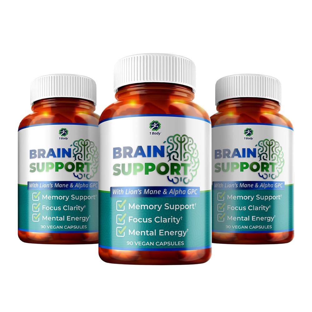1 Body Brain Support Triple Pack, Alpha GPC et Lion's Mane Extract, 90 Capsules Chaque