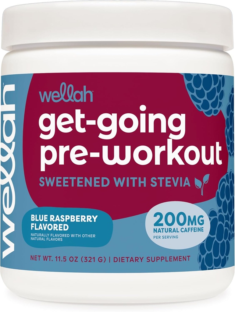 Wellah Get-Going Pre-Workout Drink Mix (Blue Raspberry Flavored, 30 Servings)
