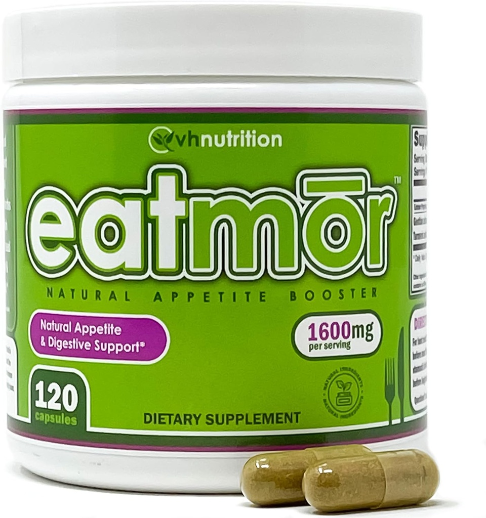 VH Nutrition Eatemor (en anglais seulement) Booster de l'appétit (en anglais seulement) Pills de gain de poids* pour les femmes et les hommes (en anglais seulement) Conçus pour les femmes avec des capsules Gentian, Ginger, Alfalfa (en anglais seulement) 120