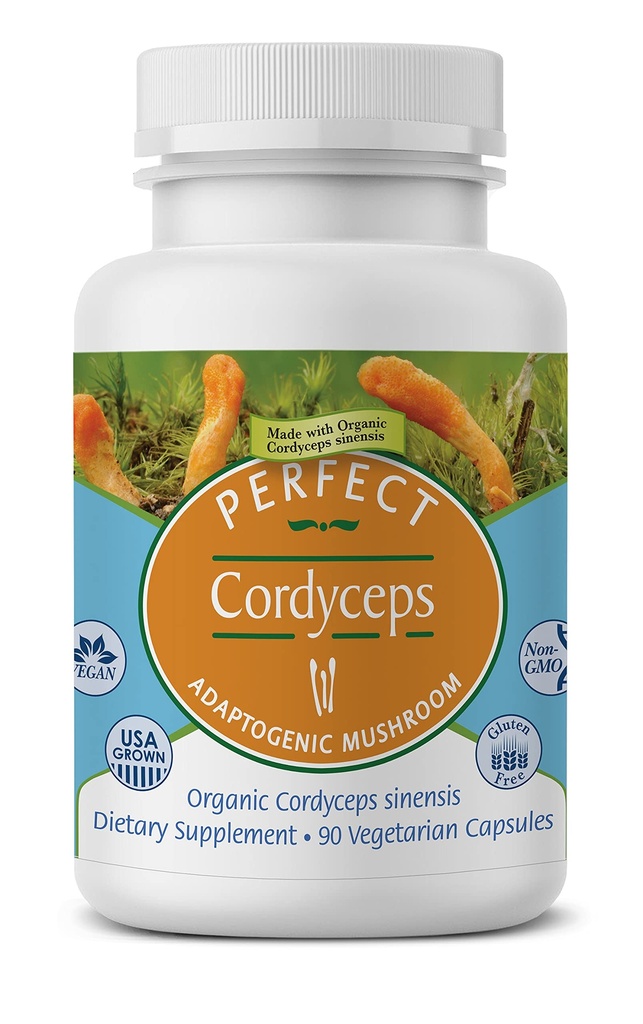 Suppléments parfaits – Cordyceps parfaits – 90 capsules végétales – Supplément Adaptogène biologique – Augmente l'énergie, l'endurance et la force