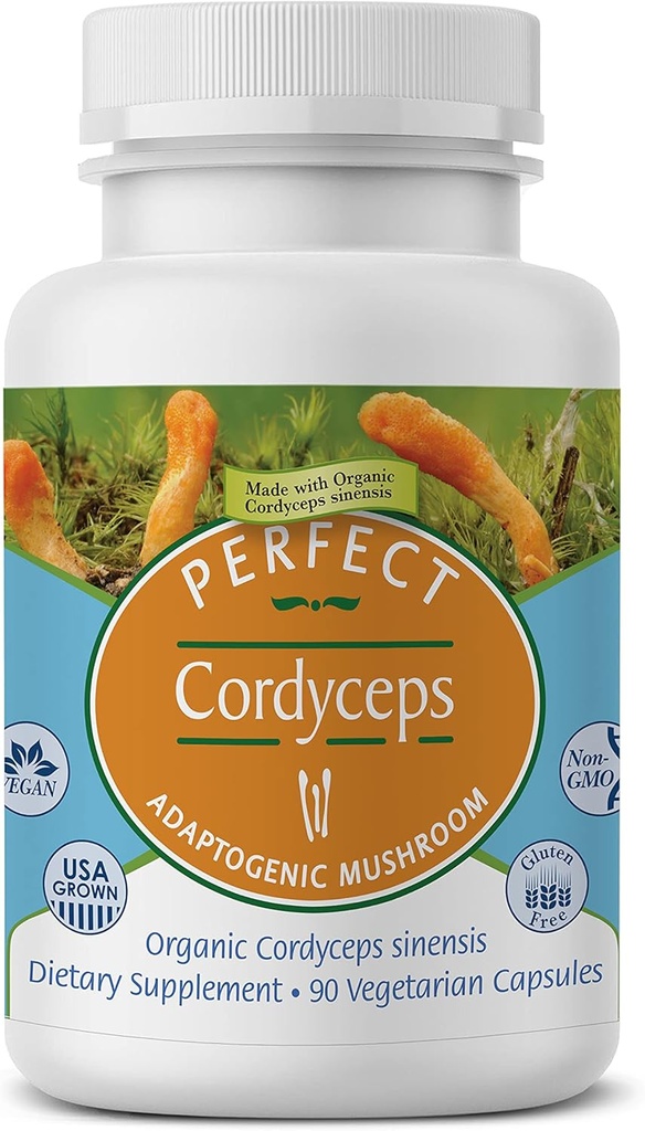 Suppléments parfaits – Cordyceps parfaits – 90 capsules végétales – Supplément Adaptogène biologique – Augmente l'énergie, l'endurance et la force