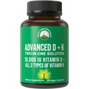 Performance maximale de la vitamine D 10000 UI avec tous les 3 types de vitamine K - 10 000 vitamine D3 et vitamine K2, K1, MK-7 (MK7), MK4 Capsules Supplément - 60 petites pilules faciles à avaler