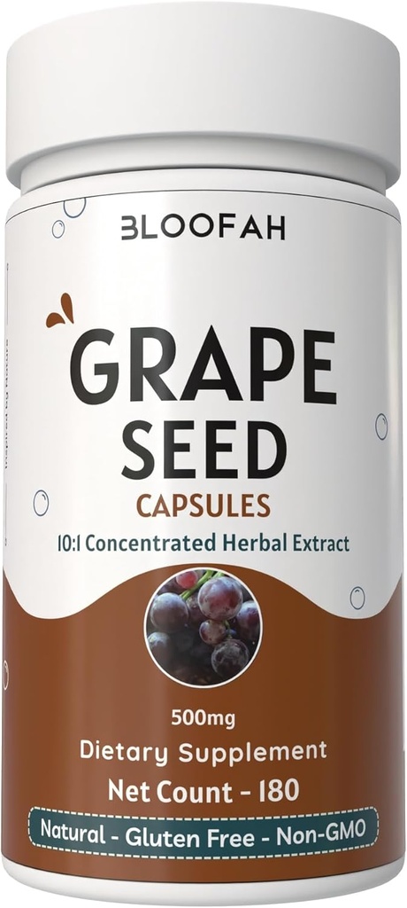 Capsules de graines de raisins 500mg.Vitis vinifera Concentré 10:1 Poudre d'extrait.