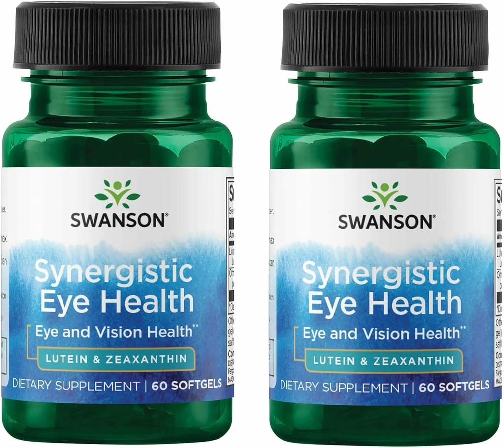 Swanson Lutein & Zeaxanthin Supplément synergique pour la santé oculaire Retina Macula (Lutein 20 mg et OmniXan Zeaxanthin 2 mg) 60 Softgels Sgels (2 Pack)