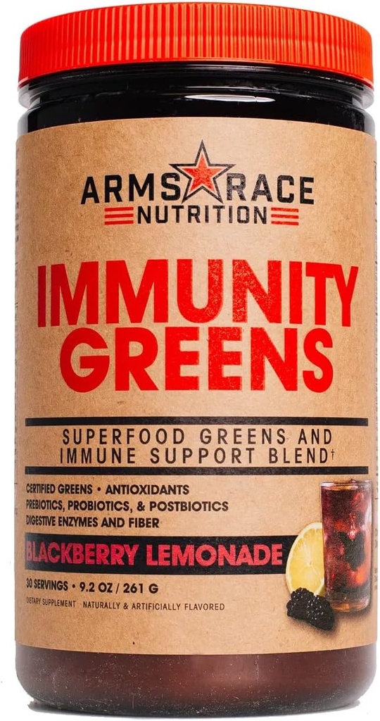 Course des armes Nutrition Immunity Greens Superfood Greens et Imune Support Blend - 9,2 oz. (30 portions) (Lémonade BlackBerry)