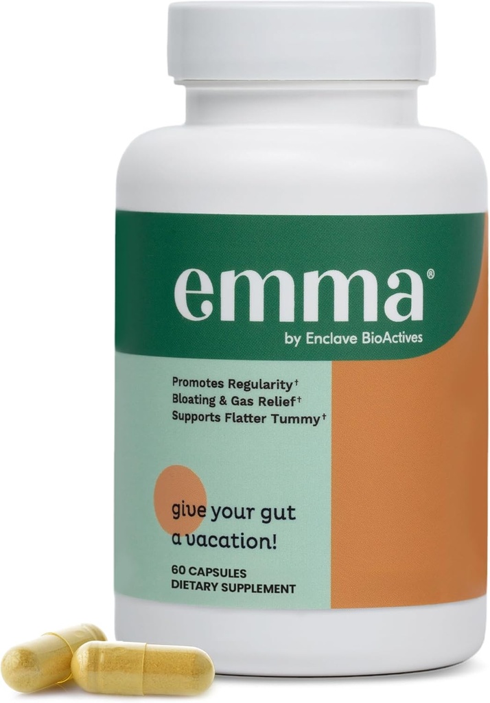 Emma Gut Health Doctors Endorsed Supplement - 60 Capsules - Soulagement du gaz et du ballonnement, répare Gut avec Magnésium, Berbérine, Vitamine D, Quercetine et plus - Gut Health & Colon Cleanse Formula