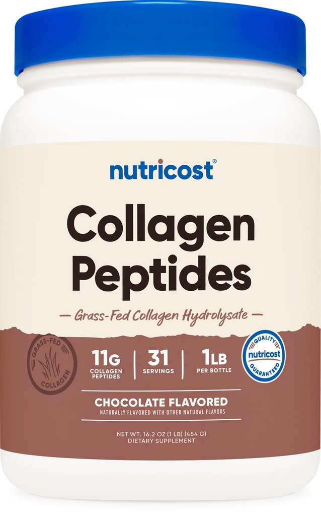 Poudre de peptides de collagène de Nutricost 1LB (454 G) (chocolat) - Hydrolysat de collagène de viande bovine d'herbe