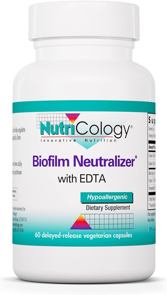 Nutricology Biofilm Neutralizer - Biofilm Defense, EDTA Supplement, Proteolytic Enzymes, Serrapeptase, Vegetarian Capsules - 60 Count
