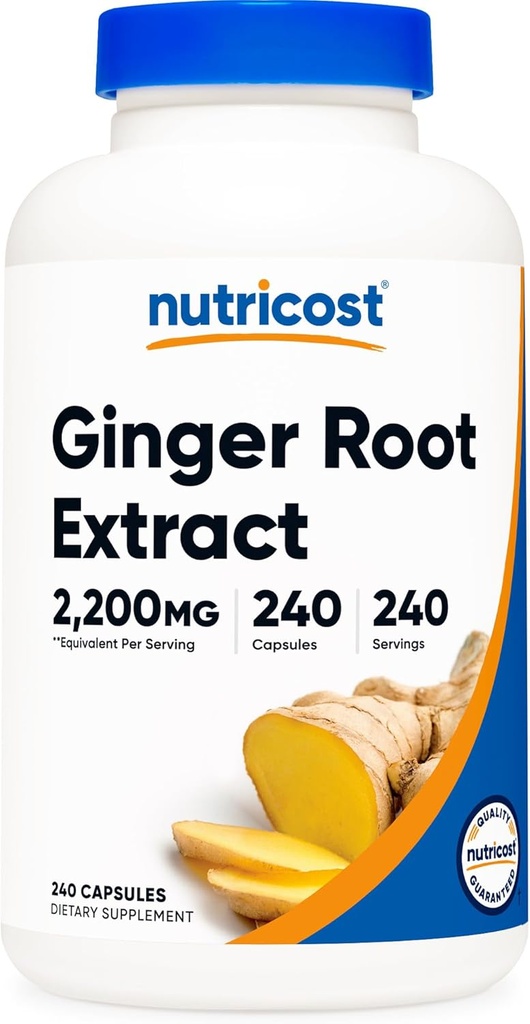 Extrait de racine de gingembre Nutricost 2200mg, 240 Capsules - Sans gluten, sans OGM, 550mg de 4:1 Extrait
