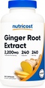 Extrait de racine de gingembre Nutricost 2200mg, 240 Capsules - Sans gluten, sans OGM, 550mg de 4:1 Extrait