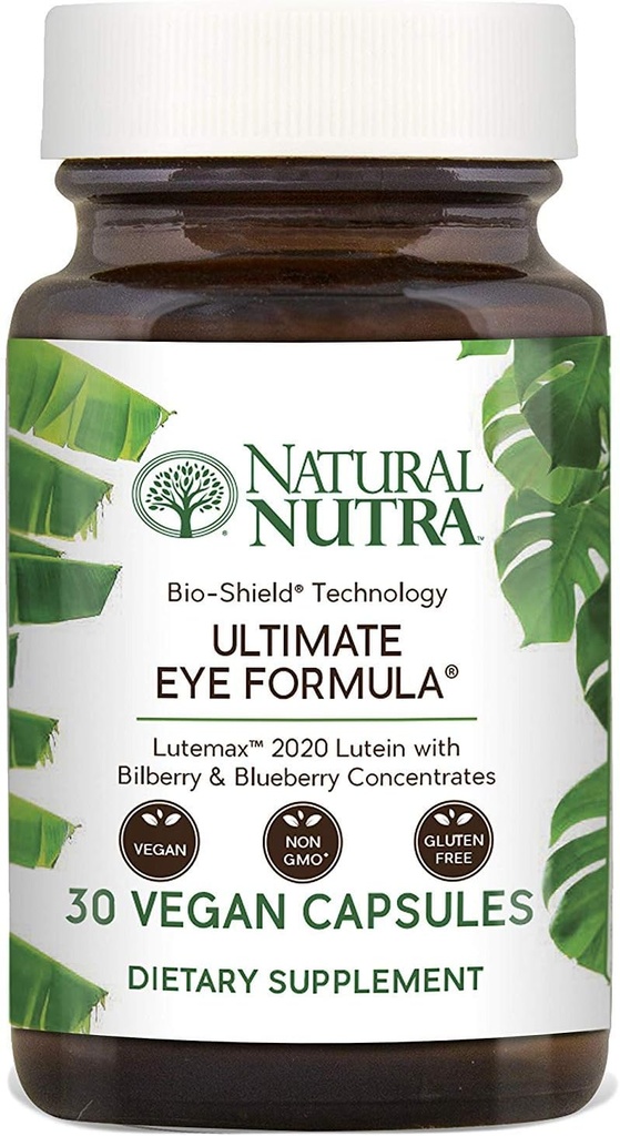 Naturel Nutra Ultimate Eye Health Supplement - Bilberry & Blueberry Extract Blend pour le soutien de la vision de jour et de nuit, favorise la perception des couleurs et la clarté des yeux - non-OGM, sans gluten, végétalien - 30 capsules
