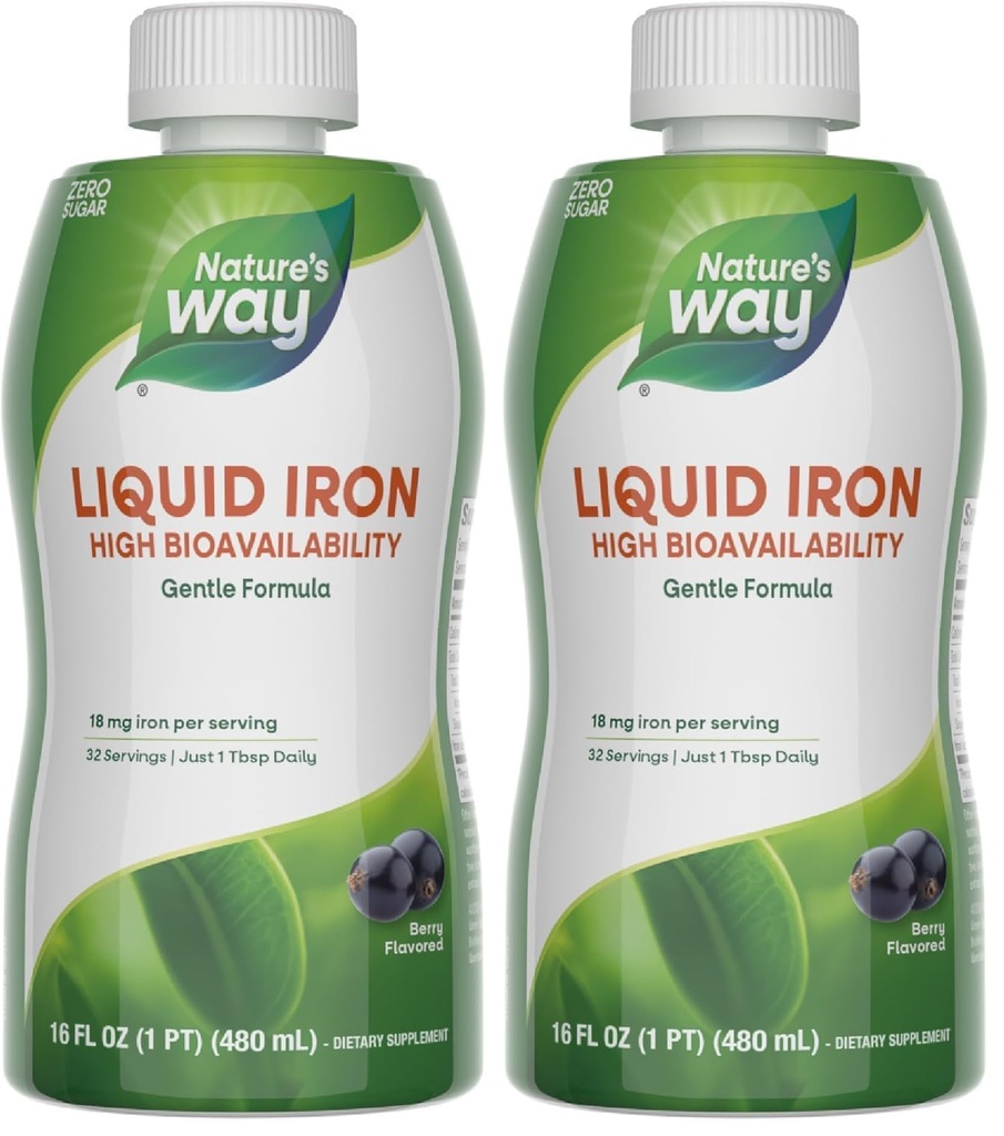 Nature's Way Fer liquide, Fournit la valeur quotidienne de fer, sans sucre, aromatisé aux baies, 16 Fl. Oz. (paquet de 2)