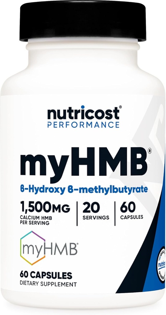 Nutricost myHMB Capsules 1 500MG Calcium HMB par portion, 60 capsules, 20 portions - Ligne de performance, Calcium B-Hydroxy B-méthylbutyrate Monohydrate