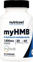 Nutricost myHMB Capsules 1 500MG Calcium HMB par portion, 60 capsules, 20 portions - Ligne de performance, Calcium B-Hydroxy B-méthylbutyrate Monohydrate
