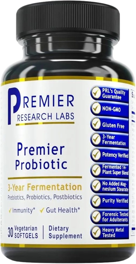 Premier Laboratoires de recherche Premier Probiotique - Pré Pro Biotique Post pour les femmes et les hommes, Quad Biotique, Quadbiotique, Prébiotiques, Probiotiques, Postbiotiques et Phytobiotiques - 30 Capsules de Softgel Végétarien