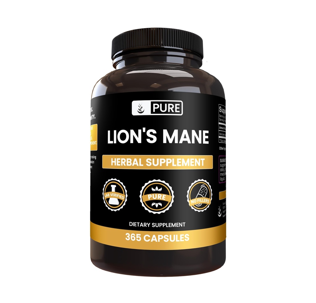 PURE ORIGINAL INGREDIENTS Lion's Mane Capsules, No Magnesium or Rice Fillers, Always Pure (365 Capsules)
