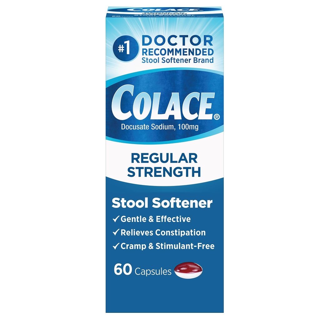 Adoucisseur de tabouret à force régulière de Colace 100 mg Capsules 60 Compte Docusate Adoucisseur de tabouret de sodium pour un soulagement doux et dépendant