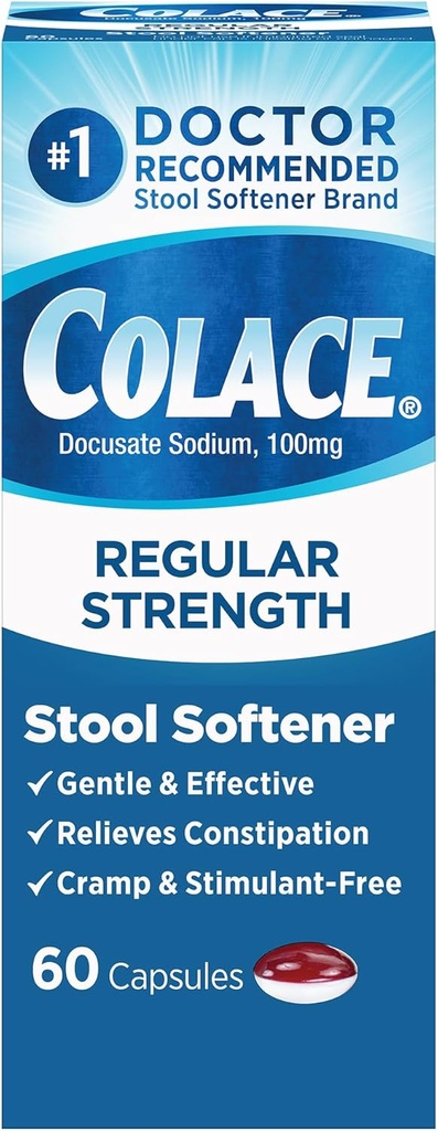 Adoucisseur de tabouret à force régulière de Colace 100 mg Capsules 60 Compte Docusate Adoucisseur de tabouret de sodium pour un soulagement doux et dépendant