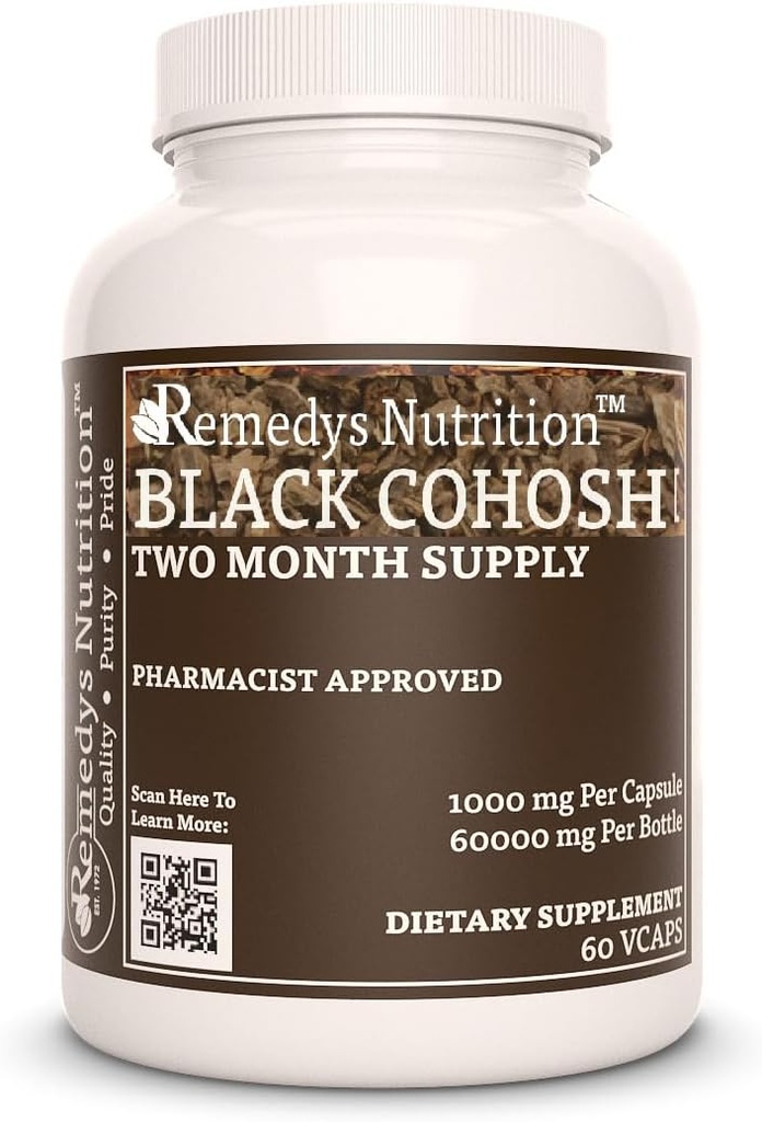 Remedy's nutrition Black Cohosh | 1,000 mg, 60 Vegan Capsules Herbal Dietary Supplement | Two Month Supply