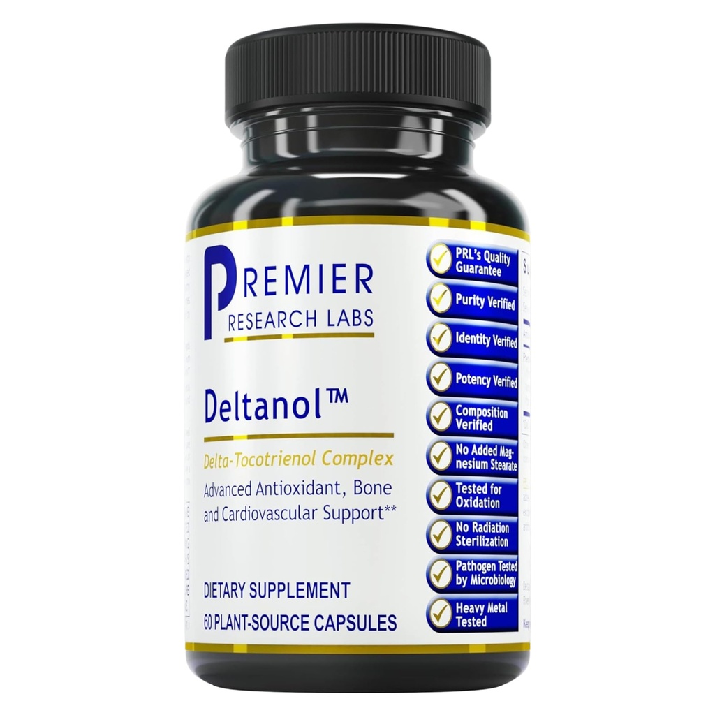 Premier Research Labs Deltanol - Tocotriénols Vitamine E, Annatto Tocotriénols pour hommes et femmes, 100 mg Complexe Tocotriénol Par Capsule, Antioxydants, Soutient la santé cardiaque et métabolique - 60 Capsules