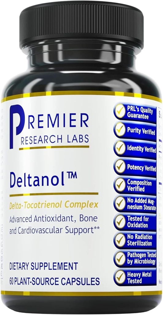 Premier Research Labs Deltanol - Tocotriénols Vitamine E, Annatto Tocotriénols pour hommes et femmes, 100 mg Complexe Tocotriénol Par Capsule, Antioxydants, Soutient la santé cardiaque et métabolique - 60 Capsules