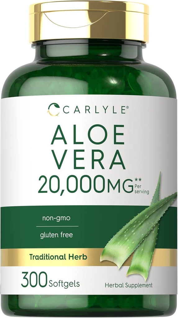 Carlyle Aloe Vera Softgel Capsules 20 000mg de poids 300 Aloe Vera Gel Supplement de non-OGM, sans gluten
