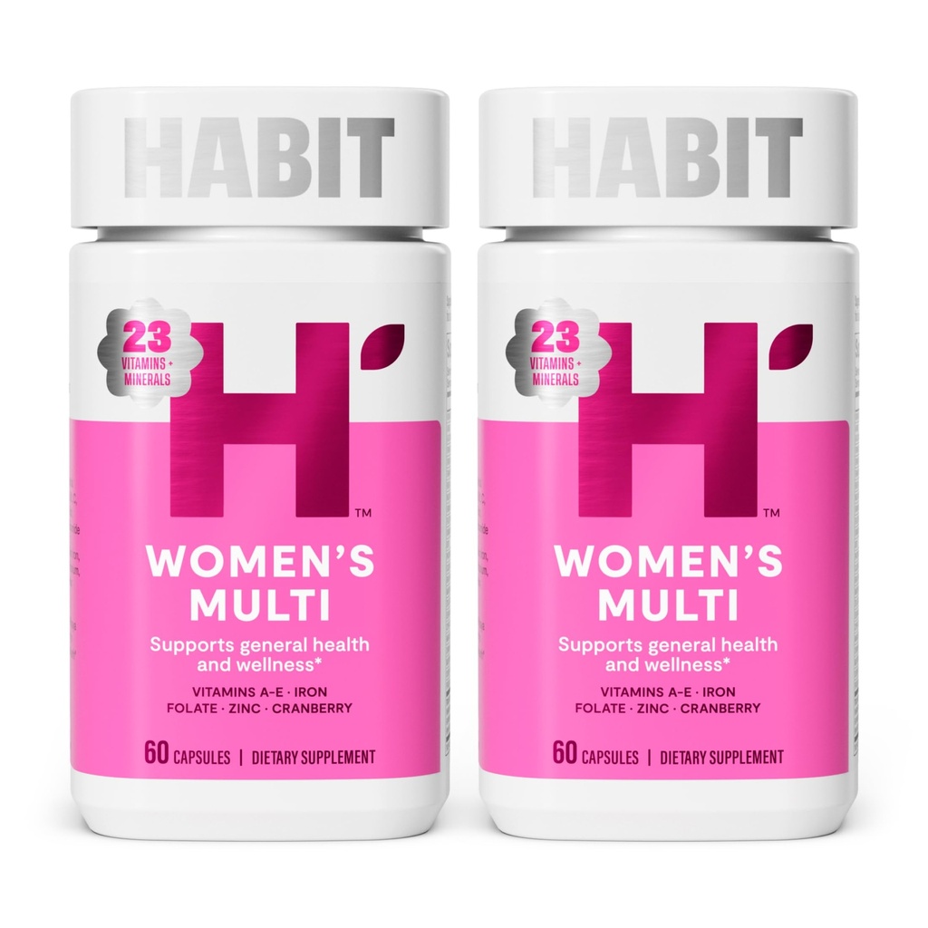 Habit Femmes Multi Supplément 2 Pack (120 Capsules) - Nouveau look, soutient la santé générale et le bien-être, 23 Vitamines et minéraux essentiels, Extraits de fruits, Folate, Fer, B12, Biotine, Non-OGM
