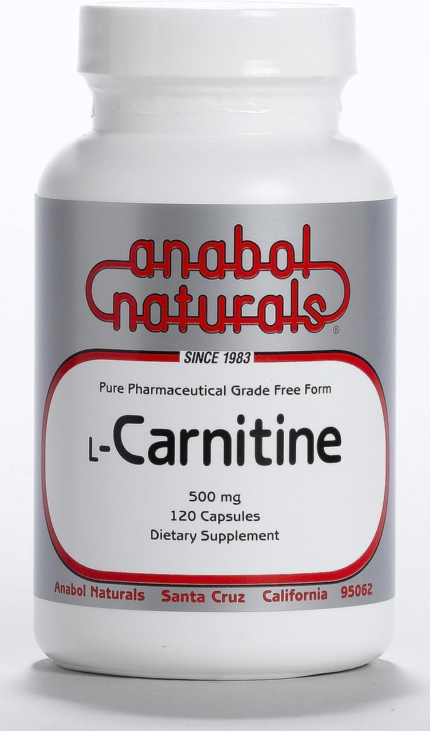 Anabol Naturals L-Carnitine 120 Capsules- 500mg Pure L-Carnitine Par Capsule, 120 portions