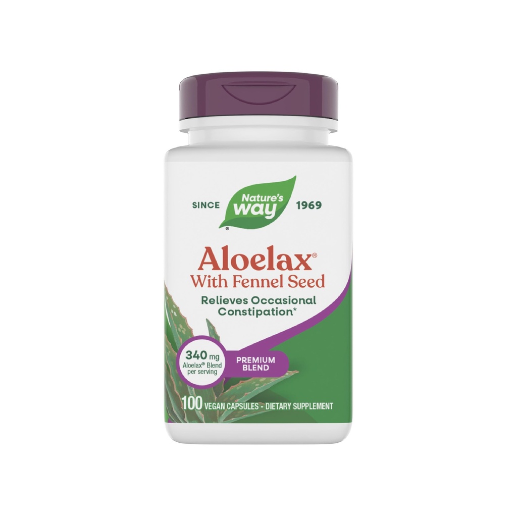 Nature's Way Aloelax, Premium Blend, with Fennel Seed, Relieves Occasional Constipation*, 340 mg, Gluten Free, Vegan, Occasional Constipation Relief*, 100 Capsules (Packaging May Vary)