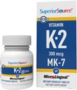 Source supérieure Vitamine K2 MK-7 (Ménaquinone-7) 300 mcg - Supplément de soutien aux os et à la santé - Aides Fonction cardiovasculaire saine - Amies du bariatrique - 60 comprimés de dissolution sublinguals