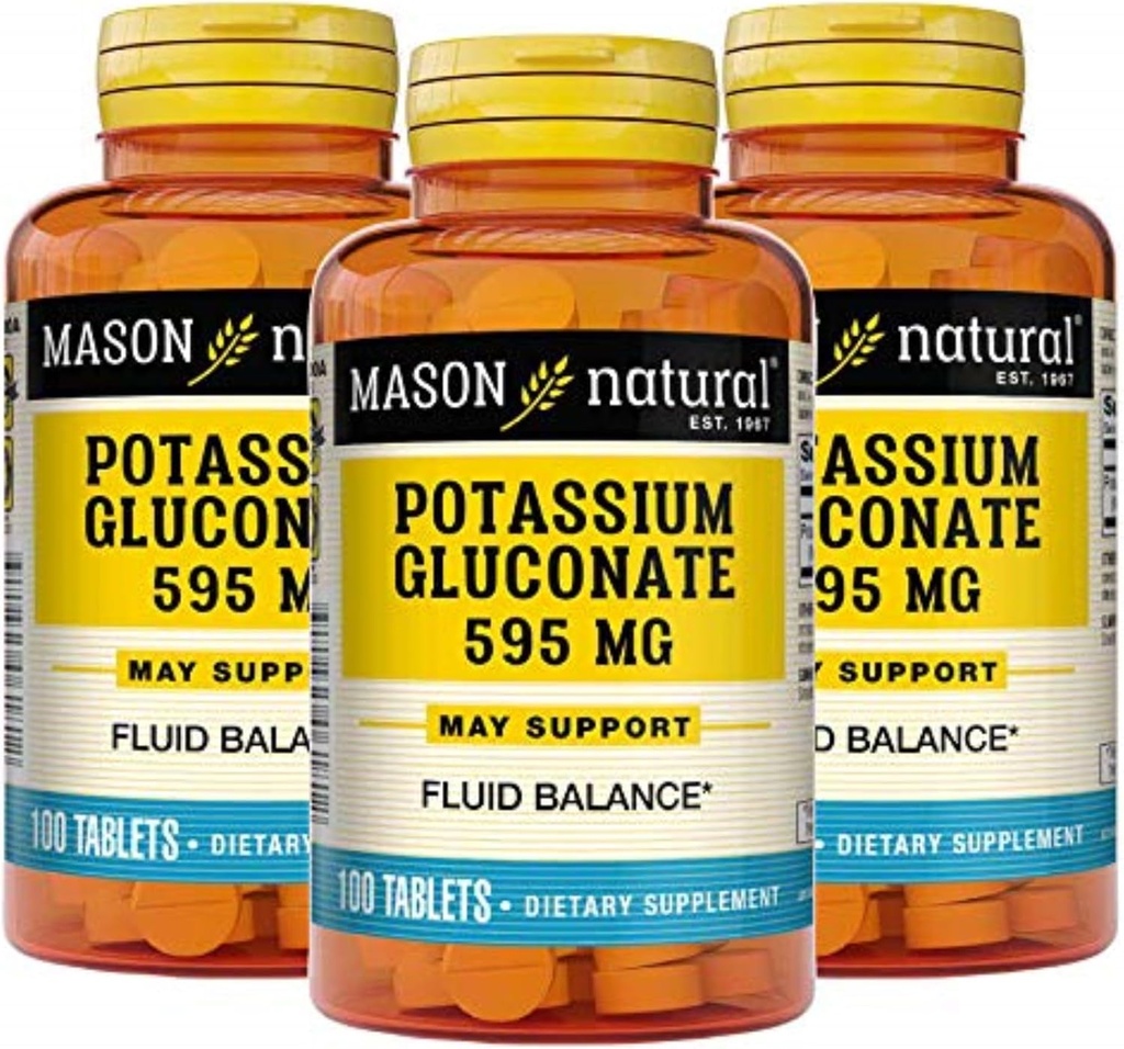Gluconate de potassium naturel Mason 595 mg, 300 jours d'approvisionnement, 100 comprimés (paquet de 3)