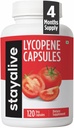 STAY ALIVE Lycopène Supplément pour hommes 60mg, poudre d'extrait de tomate naturelle, 120 Capsules avec 4 mois d'approvisionnement, 100% complexe de lycopène Veg, sans OGM et sans gluten supplément caroténoïde