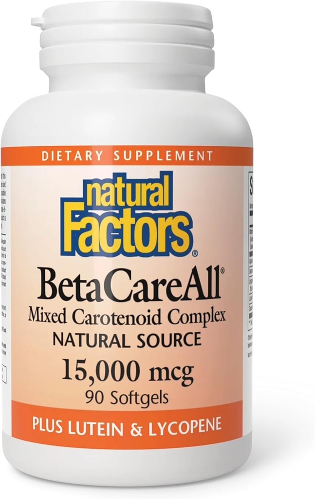 Facteurs naturels BetaCareToutes les 25 000 UI, vitamine A pour une peau saine, la vision et la fonction immunitaire, 90 Softgels