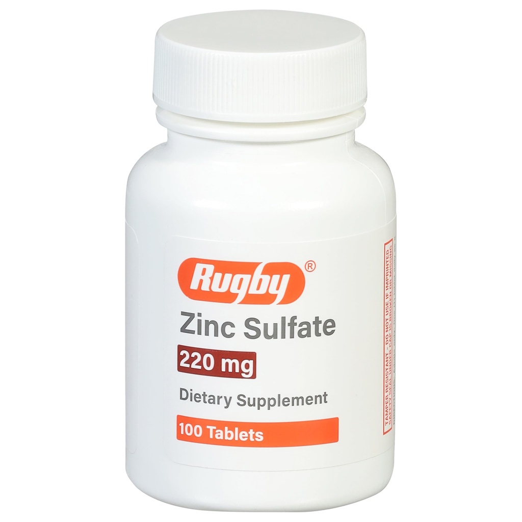 Rugby Sulfate de zinc 220 mg Comprimés - Fait avec le sulfate de zinc Heptahydrate - Supplément alimentaire - 100 Compte (1 paquet)