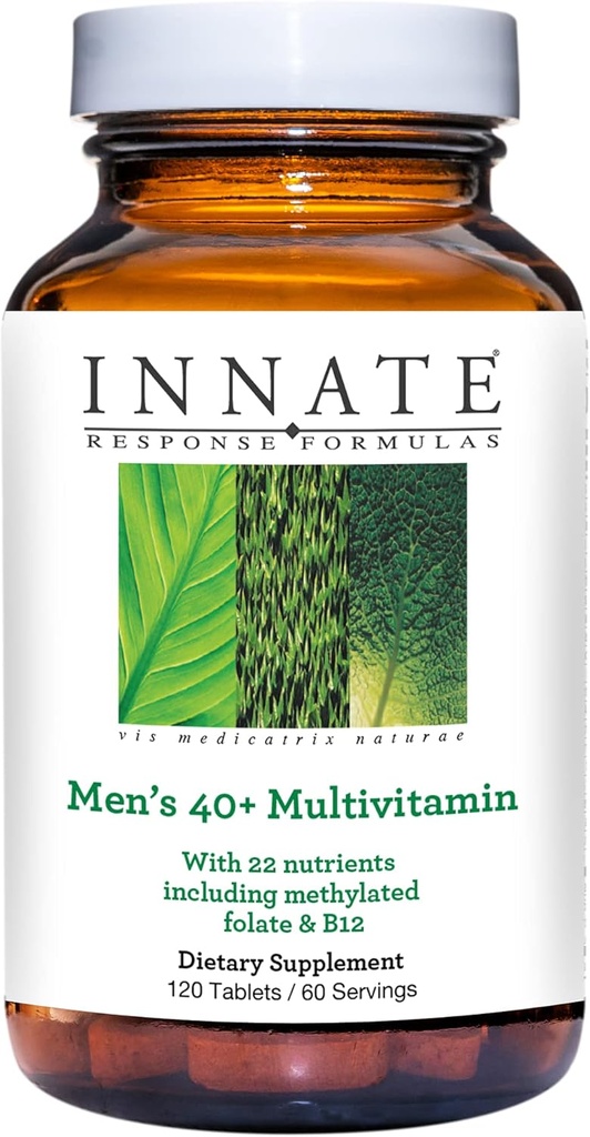 Formules de réponse innée Hommes 40+ Multivitamine - Multivitamine quotidienne pour hommes 40 et plus - Sans fer - Comprend les vitamines B12, B6 et D3 - Végétariens et non-OGM - 120 comprimés (60 portions)