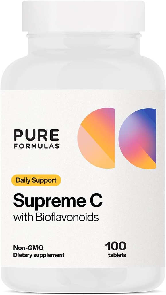 PureFormulas Supreme C with Bioflavonoids - 100 Tablets | 1000 mg Vitamin C, Citrus Bioflavonoids Complex, Rose HIPS | Immune Support & Antioxidant Boost | Allergen-Free