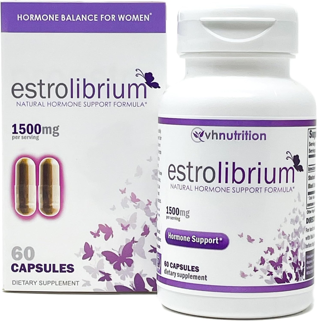 VH Nutrition ESTROLIBRIUM , Equilibre hormonal pour les femmes* , Supplément de soutien à la ménopause* , Black Cohosh, Shatavari, Chaste Tree Berry (Vitex), Dong Quai , 60 capsules dans des pilules faciles à avaler