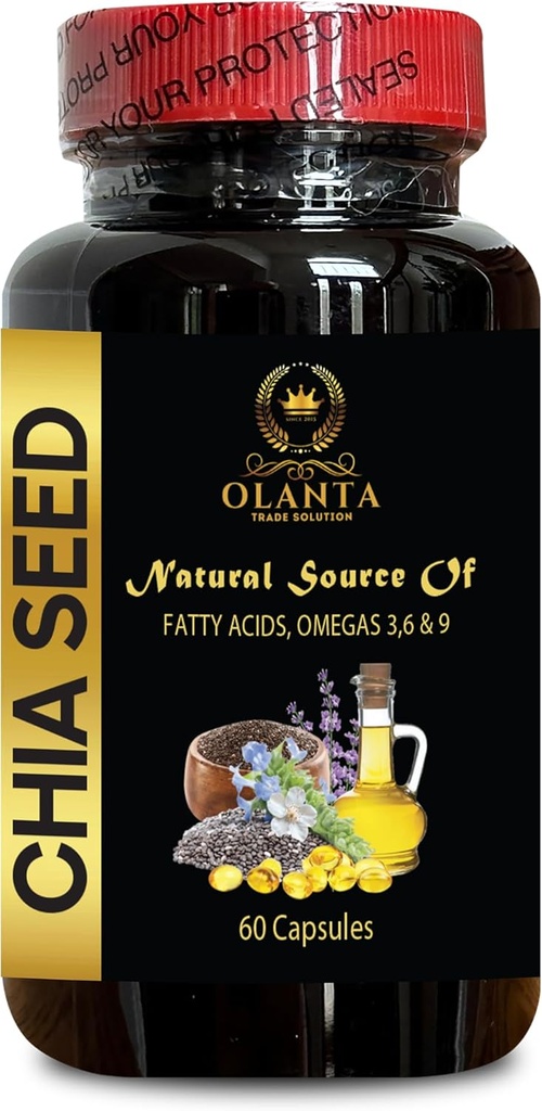chia Seed Advanced - CHIA Seed - Fibre digestive, Capsules d'huile de graines de chia biologique, supplément Oméga 3 6 9 à base de plantes, sans OGM, sans gluten, régime kéto - 1 bouteille 60 Softgels