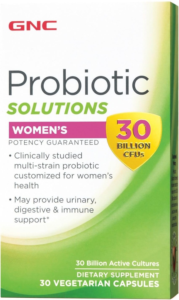 GNC Probiotic Solutions Women's with 30 Million CFUs, cliniquement étudié multi-train pour les femmes, soutient la santé digestive et immunitaire, végétarien, 30 capsules