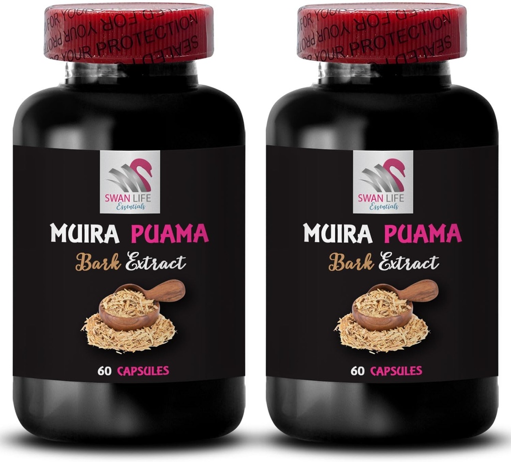 Boost de l'énergie naturelle - Muira PUAMA BARK Extract -, Source d'énergie végétale, Nature, Power Surge, Boost attentionné, compagnon de jour actif, Énergie durable 2 bouteilles 120 capsules