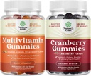 Bundle of Potent Daily Multivitamin Gummies for Adults and Natural Cranberry Gummies for Women and Men - Mélange bien-être de vitamine D A C E B12 Zinc et biotine - Extra Strength Delicious Antioxydant