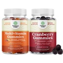 Bundle of Potent Daily Multivitamin Gummies for Adults and Natural Cranberry Gummies for Women and Men - Mélange bien-être de vitamine D A C E B12 Zinc et biotine - Extra Strength Delicious Antioxydant