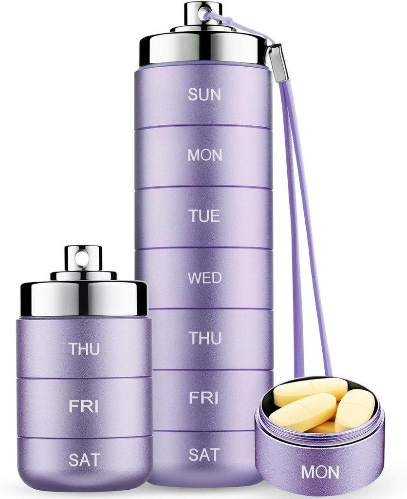 Mossime Metal Travel Pill Organizer, Portable 7 jours Vitamine Organizer Stackable, Imperméable 1 fois par jour Pill Box, Grand contenant de pilule, organisateur de médicaments quotidiens pour la vitamine, huile de poisson, supplément
