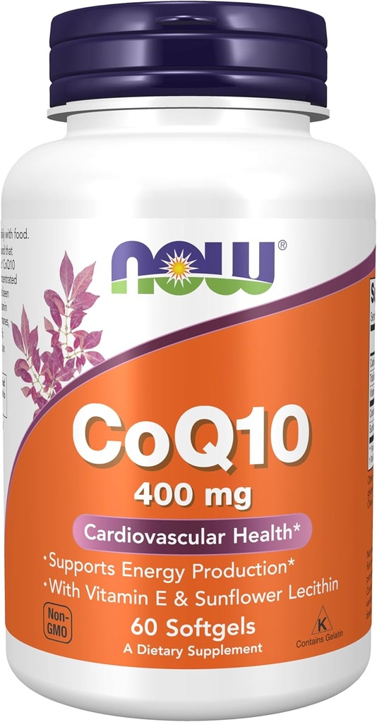 MAINTENANT Compléments alimentaires, CoQ10 400 mg, Classe pharmaceutique, Forme All-Trans produite par Fermentation, 60 Softgels