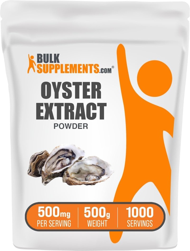 BulkSupplements.com Poudre d'extrait d'huître - supplément de zinc, de coquilles entières d'huître - sans gluten, 500mg par portion, 500g (1,1 lb) (paquet de 1)